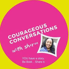 A Picture Of A Woman With The Words Courageous Conversations On It.